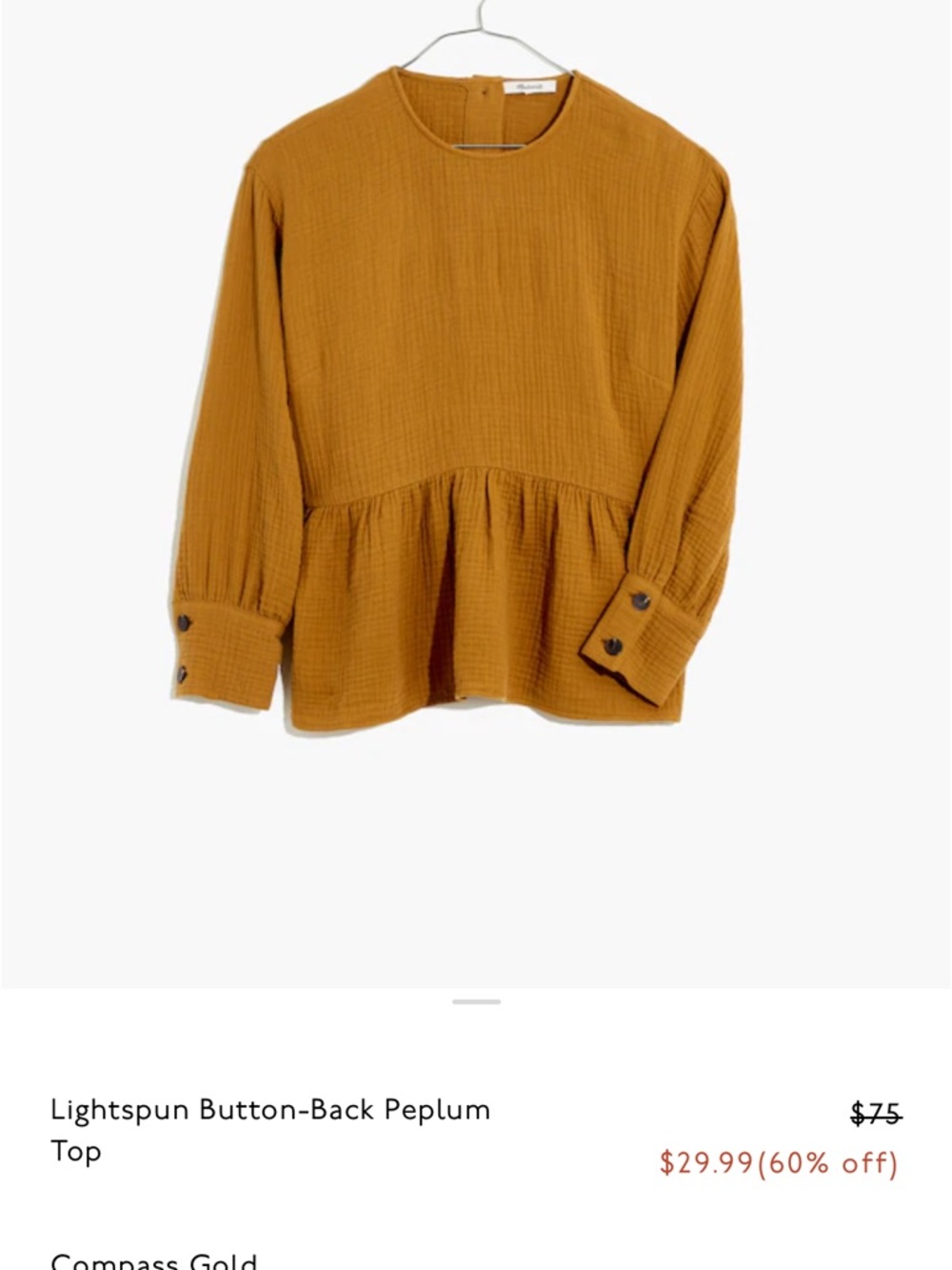 Madewell Lightspun Peplum Top in Camel Brown | Size Medium Classic Chic - Picture 4 of 14